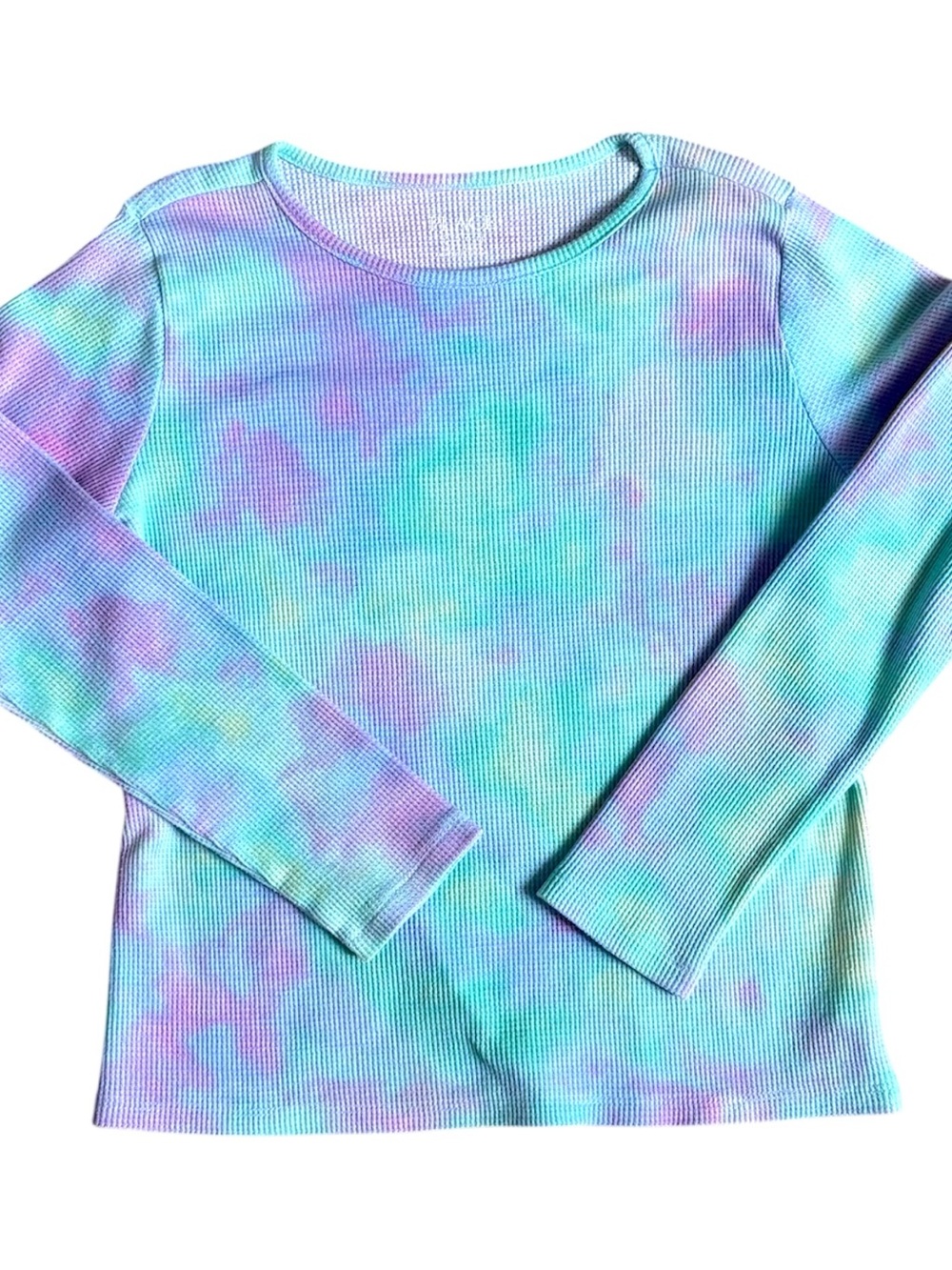 Girls' Tie-Dye Waffle Knit Top - Aqua & Lavender